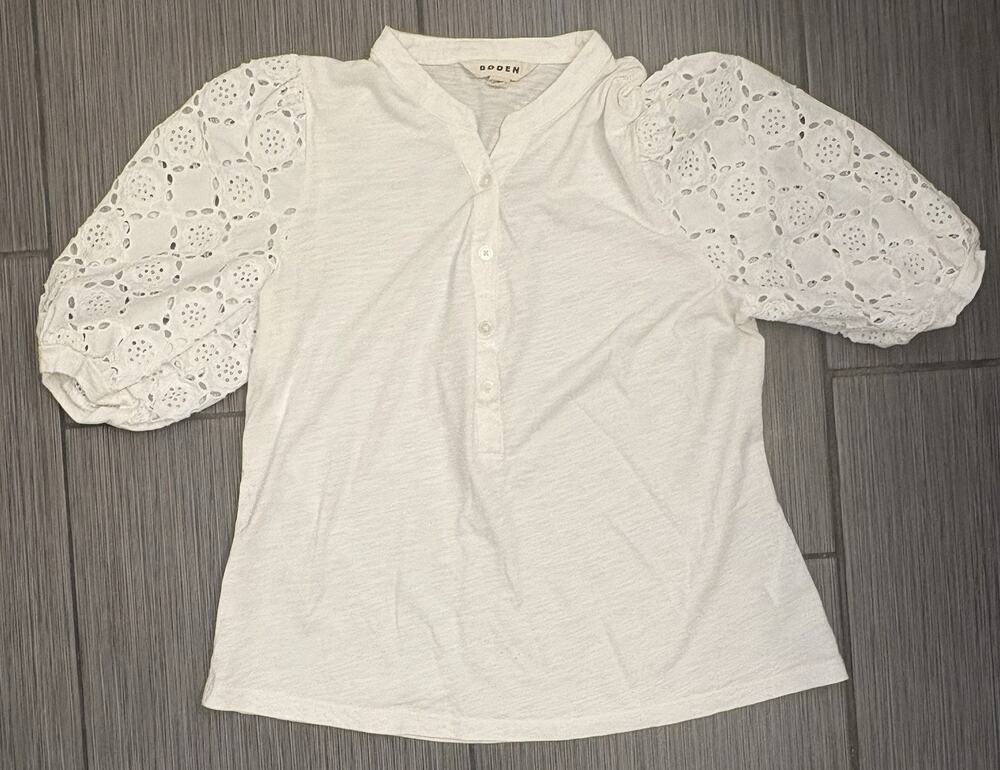 BODEN Eden Puff Sleeve Henley Top Women’s 10 White